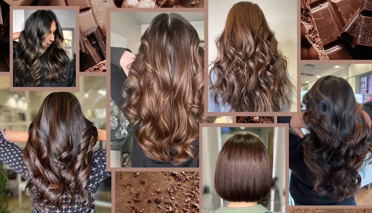 Capelli color cioccolato caldo, sfumature ricche e lucenti come una tavoletta di cioccolato fondente.