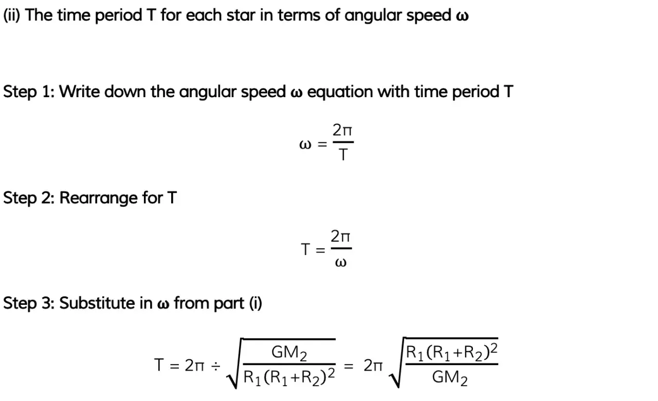 Schritt-für-Schritt-Herleitung der Umlaufdauer Formel T = 2π / ω, mit Einsetzung von ω.