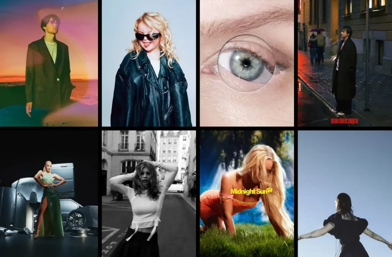 En collage med åtta bilder som visar olika svenska artister. En lista över svenska artister.