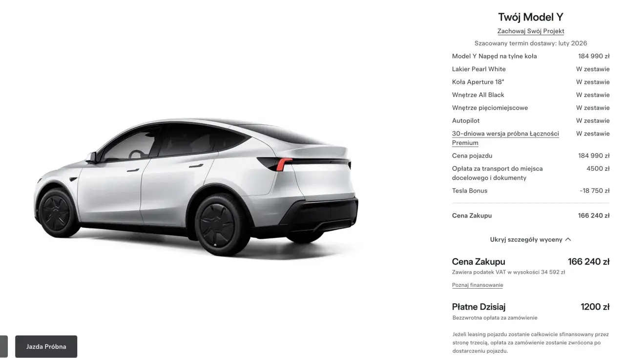 Tesla Model Y 2026: Cena od 166 240 zł! Jak zyskać dotacje?