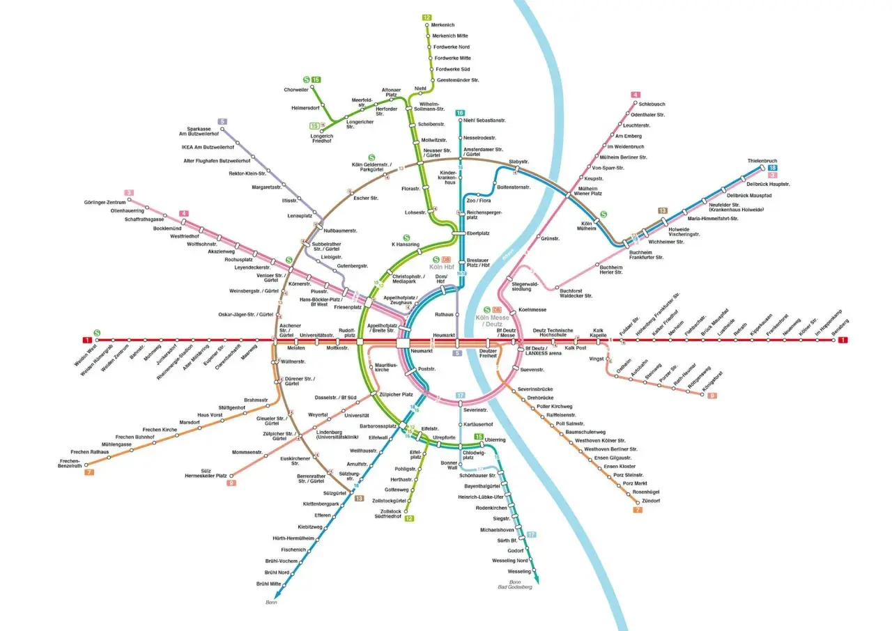 Übersichtliche eisenbahnkarte deutschland mit Linien und Haltestellen.