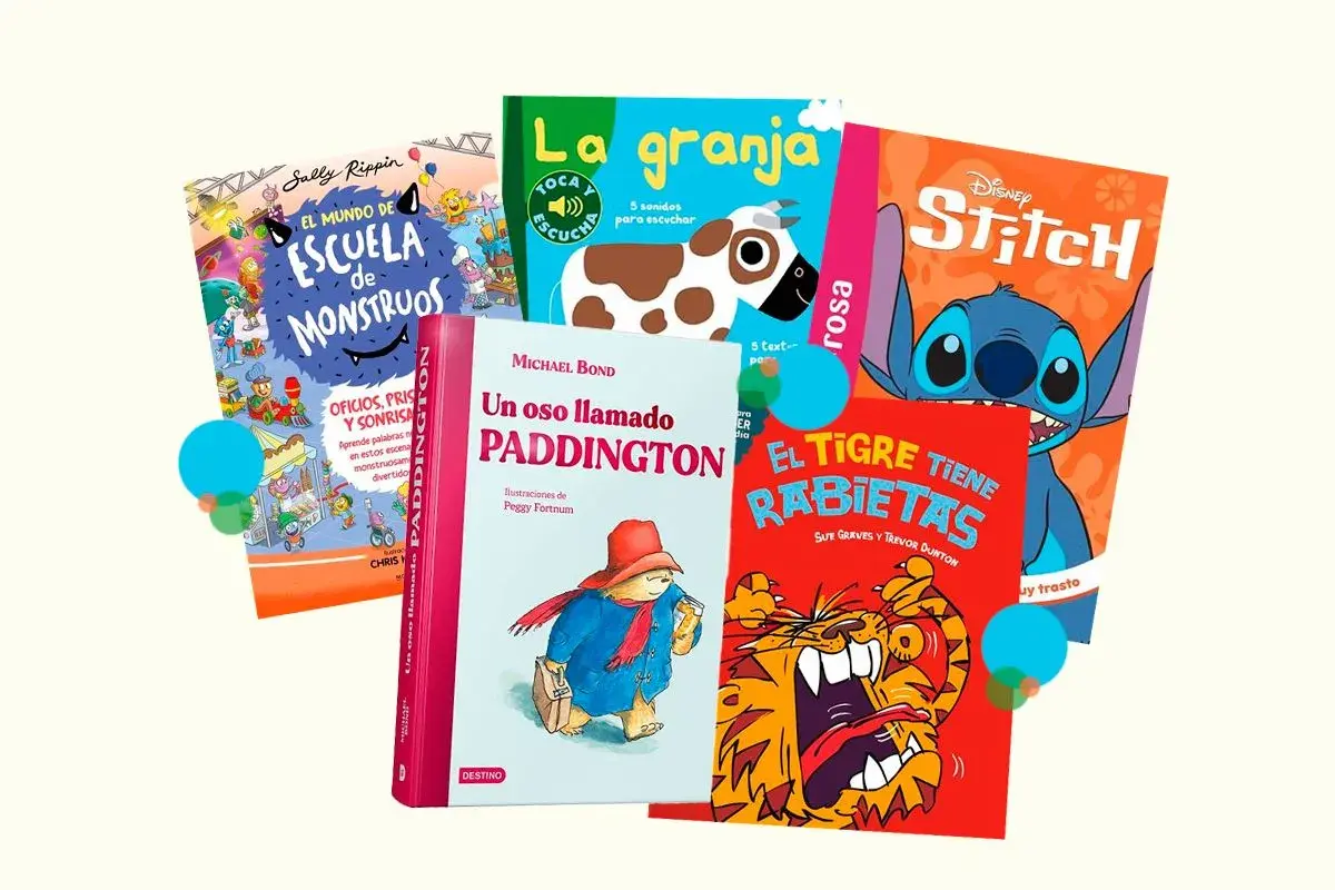 Libros infantiles como "El mundo de la escuela de monstruos", "Un oso llamado Paddington" y "El tigre tiene rabietas", ideales para cuentos para niños mayores.
