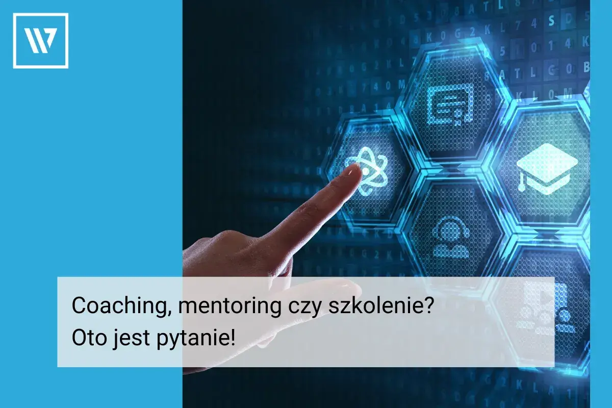 Dłoń dotyka ekranu z ikonami rozwoju. Czy kołczing to klucz do sukcesu?