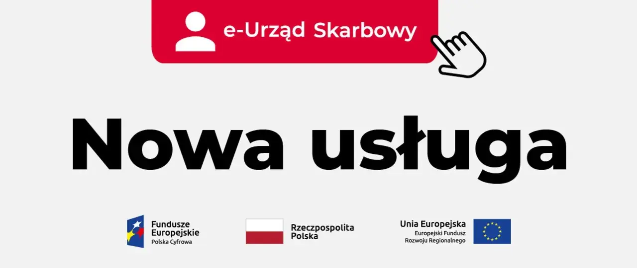 Grafika z napisem "Nowa usługa" i ikoną e-Urzędu Skarbowego.