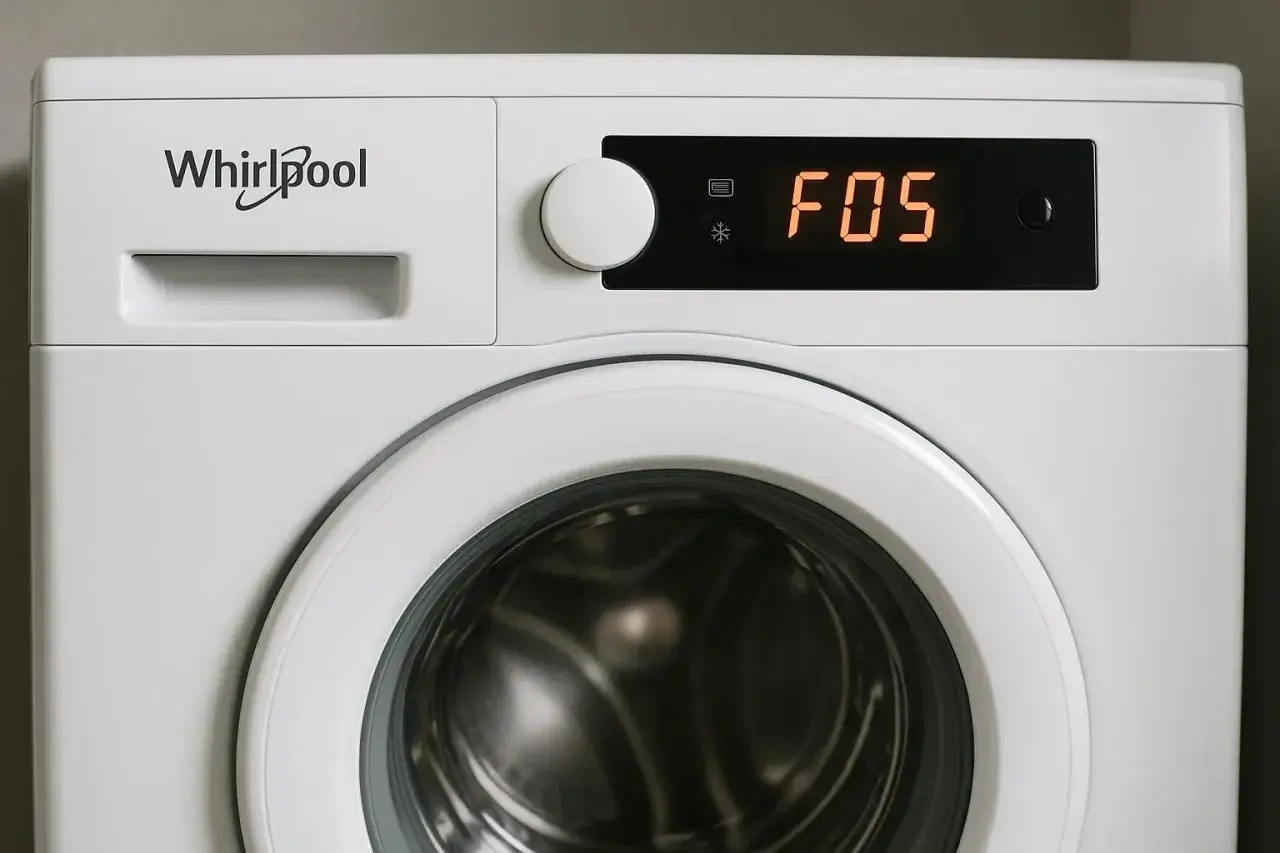 Pralka Whirlpool z błędem F05 na wyświetlaczu. Czekam na pomoc techniczną.
