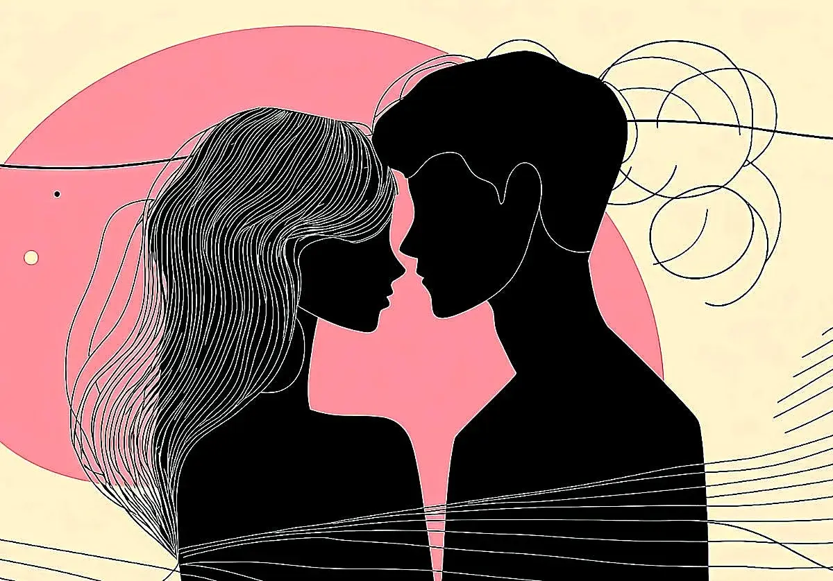 Siluetas de pareja mirándose, evocando la conexión profunda que define a una persona demisexual que es.