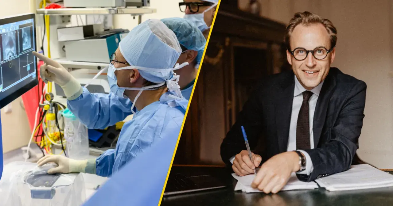 Chirurdzy analizują obraz medyczny, podczas gdy biznesmen w garniturze pisze. To pokazuje, jak rokowania co to, czyli prognozy, są ważne w medycynie i biznesie.