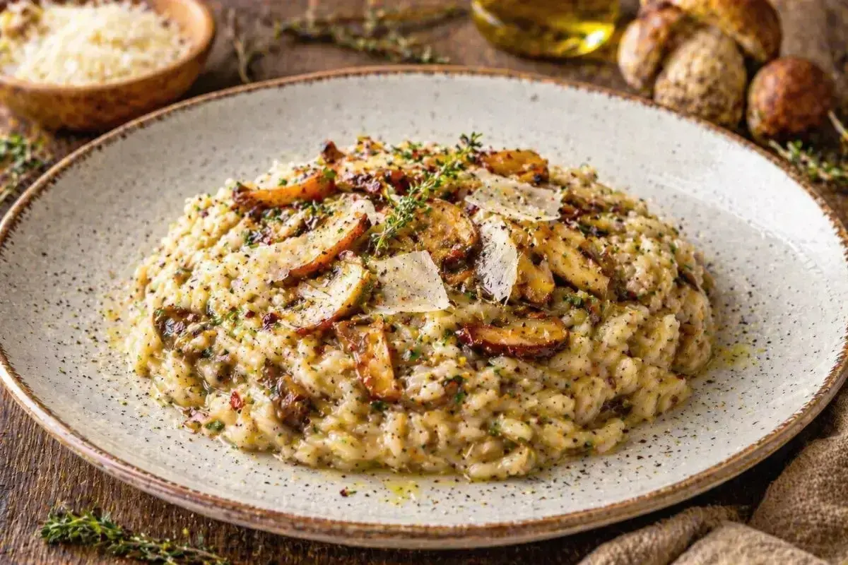 Cremiges Pilzrisotto, ein Klassiker der italienischen Küche. Perfekt für authentische Risotto Rezepte italienisch.