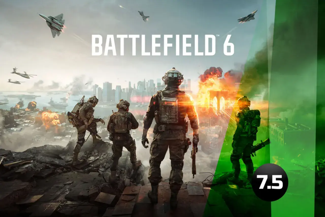 Żołnierze na tle płonącego miasta i samolotów. To okładka gry Battlefield 6, zapowiadająca intensywne starcia.