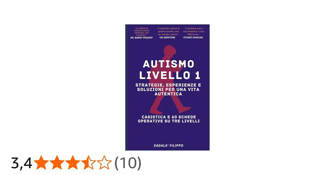 Copertina libro "Autismo livello 1" con citazioni e silhouette di una persona. Offre strategie per una vita autentica.