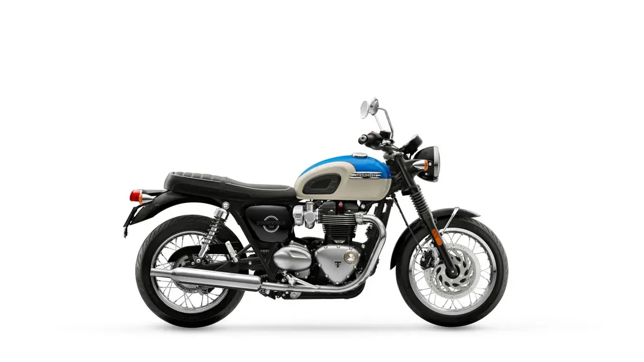 Klasyczny motocykl Triumph Bonneville T120 w dwukolorowym malowaniu. Poznaj jego dane techniczne.