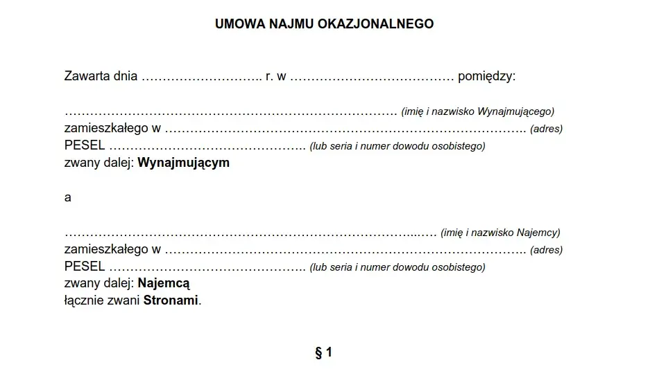 Wzór umowy najmu okazjonalnego: kompletny szablon z instrukcjami