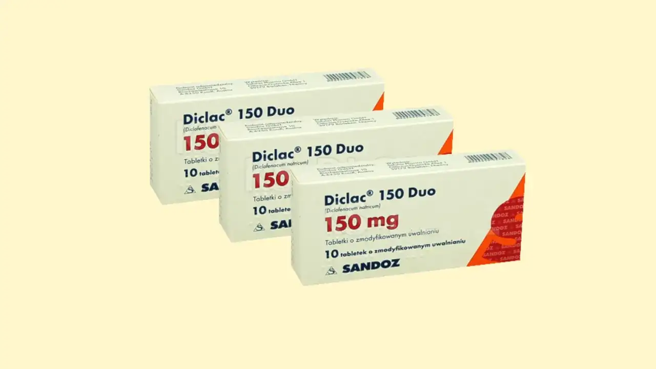 Opakowania leku Diclac 150 Duo, tabletki o zmodyfikowanym uwalnianiu, 10 sztuk.