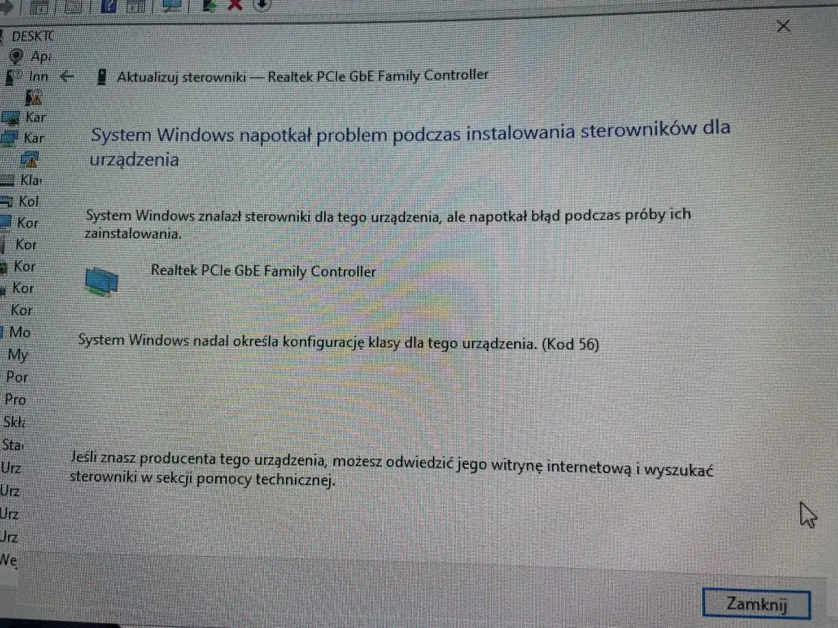 Błąd instalacji sterowników Realtek PCIe GBE Family Controller. System Windows nie może określić konfiguracji urządzenia.