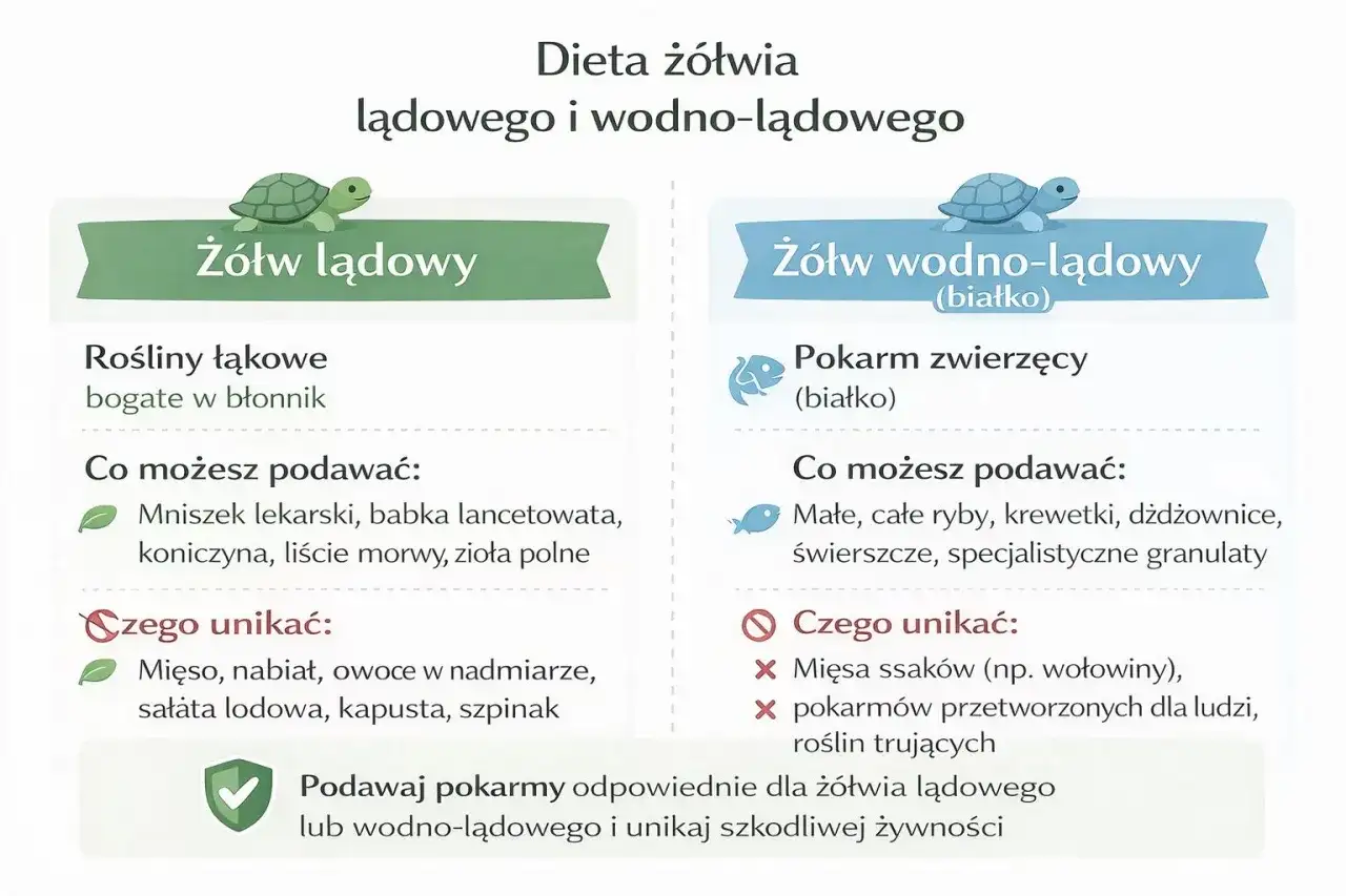 Co jedzą żółwie? Lądowe chętnie spożywają rośliny łąkowe, np. mniszek. Wodne wolą pokarm zwierzęcy, jak ryby czy krewetki.