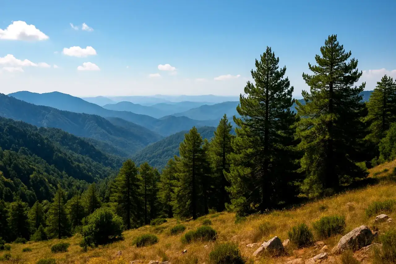 Jesienne trasy na Cyprze w górach Troodos zachwycają zielenią lasów i błękitem nieba. Idealne na wędrówki.