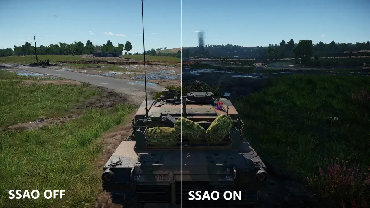 Porównanie grafiki gry: SSAO OFF vs SSAO ON. Po lewej jaśniej, po prawej głębsze cienie, co to jest SSAO.