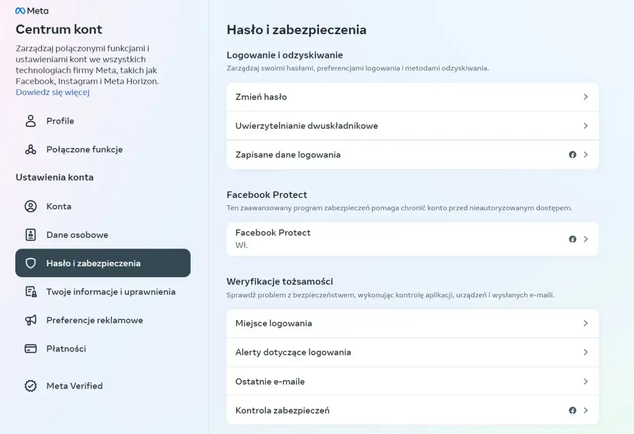 Jak sprawdzić aktywność na FB? W centrum kont Meta, w sekcji "Hasło i zabezpieczenia", znajdziesz opcje dotyczące logowania, uwierzytelniania dwuskładnikowego i Facebook Protect.