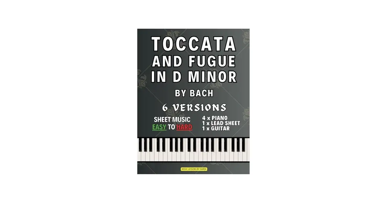 Grafika z nutami fortepianu i tekstem "Toccata i Fuga d-moll".