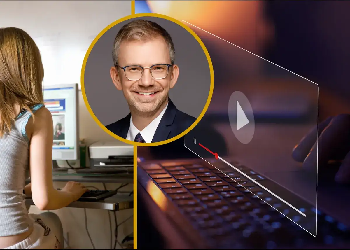 Dlaczego popularny tiktoker został zablokowany na wszystkich platformach? Mężczyzna w okularach, młoda osoba przy komputerze i odtwarzacz wideo.