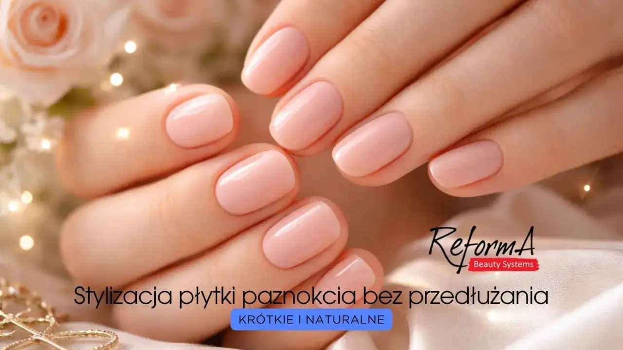 Delikatny, brzoskwiniowy jaki kolor na krótkie paznokcie? Stylizacja płytki bez przedłużania, krótkie i naturalne.