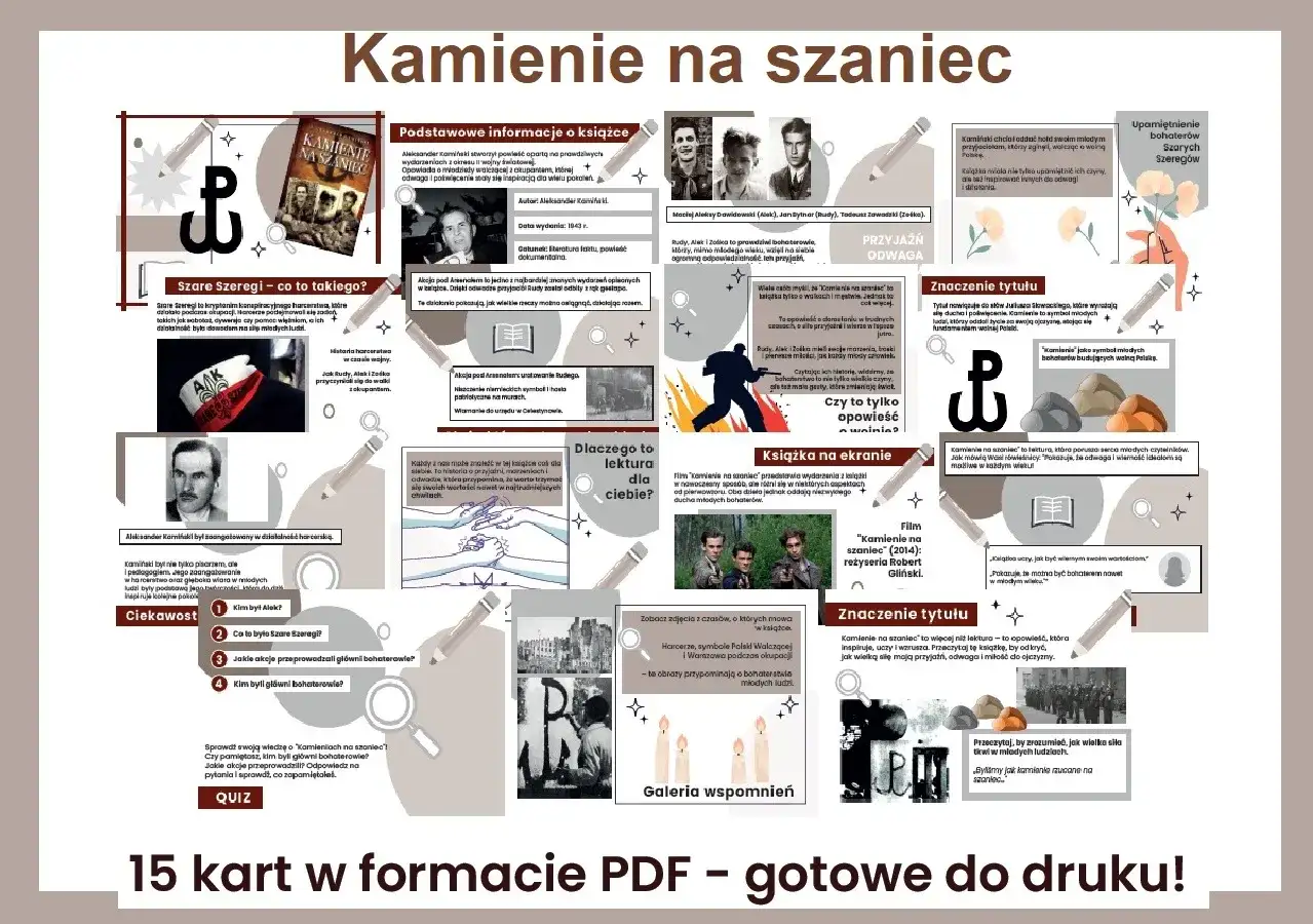 Kamienie na szaniec" to powieść o młodych bohaterach walczących o wolność. Inspiruje do odwagi i przyjaźni.