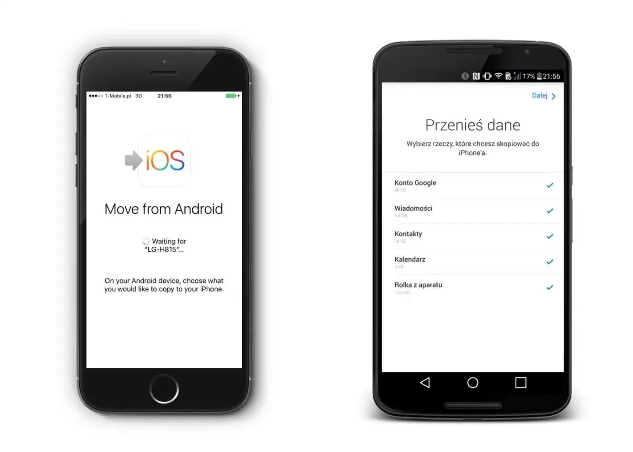 Przeniesienie danych z Androida na iPhone'a. Wybierz, co chcesz skopiować, by nie można wykonać przeniesienia danych iPhone.