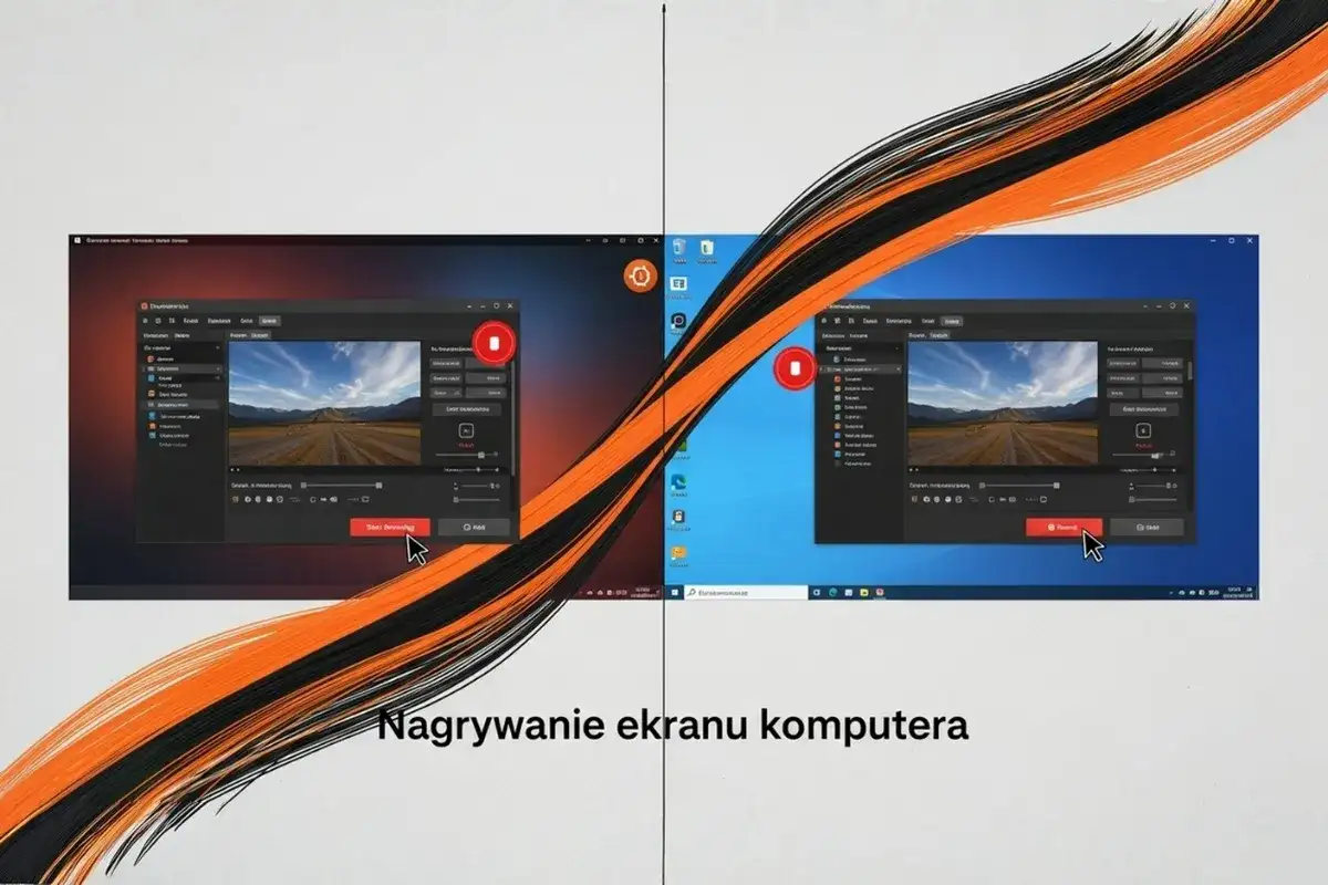 Zrzut ekranu Linux z dwoma oknami programu do nagrywania ekranu, jedno z czerwonym tłem, drugie z niebieskim.