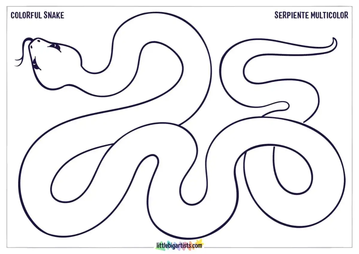 Serpiente para colorear, ideal para actividades de dibujo para niños. ¡Deja volar la imaginación y crea una serpiente multicolor!