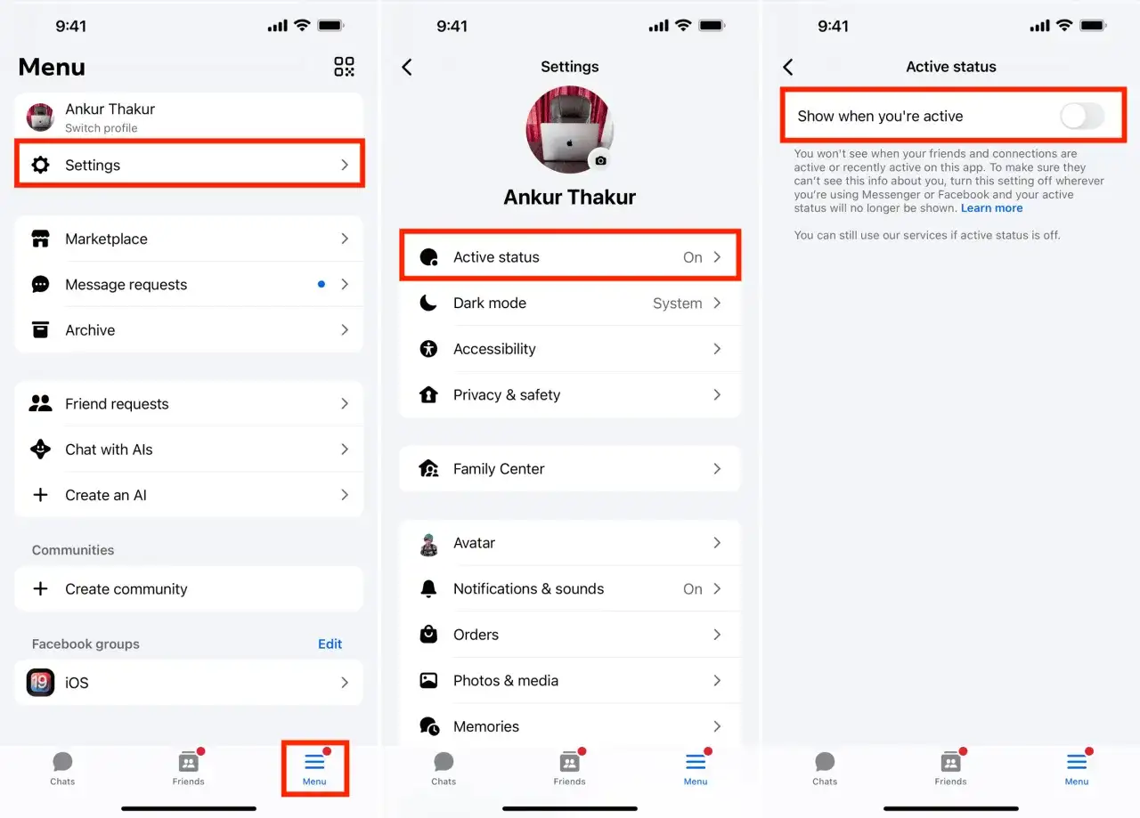 Jak ukryć się na Messengerze? W menu wybierz Ustawienia, a następnie Aktywny status. Wyłącz opcję "Pokazuj, kiedy jesteś aktywny".