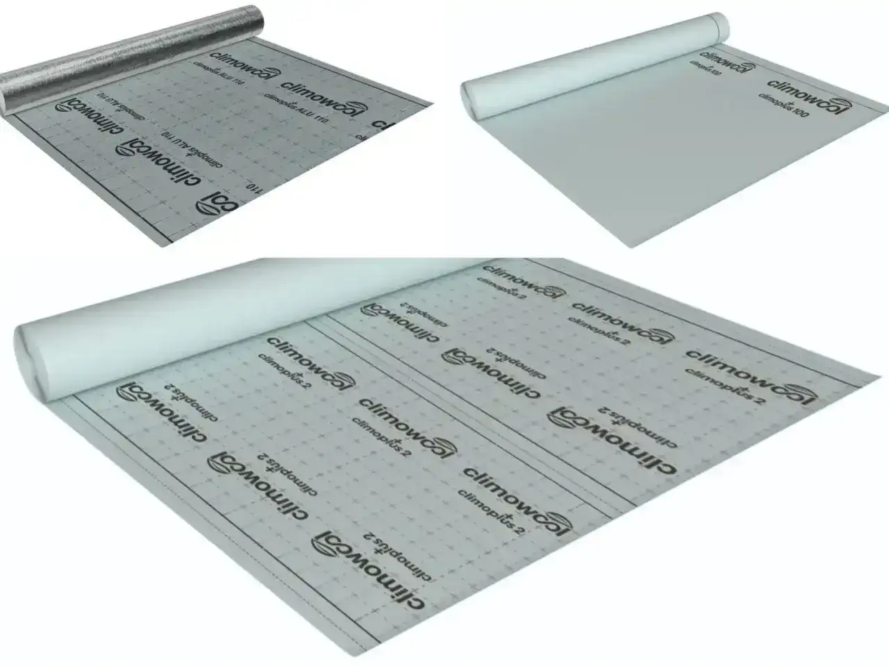 Rolki materiału budowlanego, w tym paroizolacja z aluminiową warstwą odbijającą ciepło.