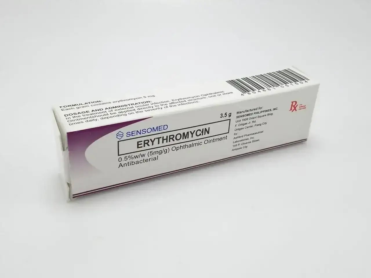 Opakowanie maści do oczu z erytromycyną 0.5% w/w, antybakteryjnej, 3.5g.
