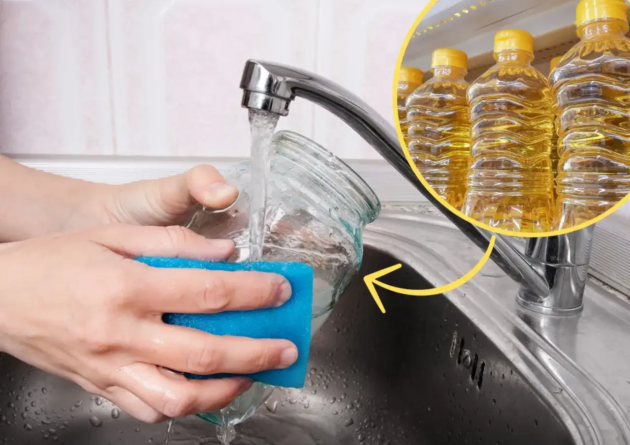 Jak usunąć klej po naklejce z plastiku? Użyj oleju roślinnego i gąbki.