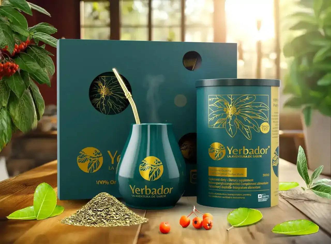 Zestaw Yerba Mate: tykwa, bombilla, puszka z yerbą. Zastanawiasz się, ile gram yerby sypać? Zwykle 25-50g na porcję.