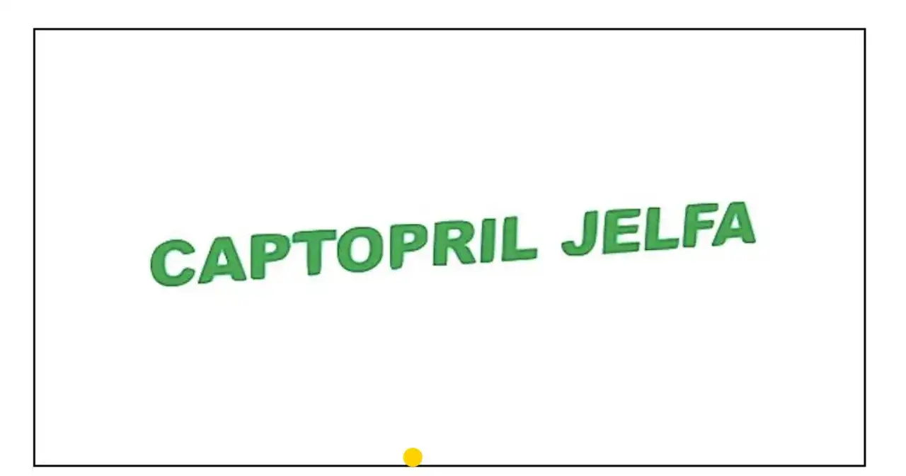 Napis CAPTOPRIL JELFA w kolorze zielonym, lekko nachylony.