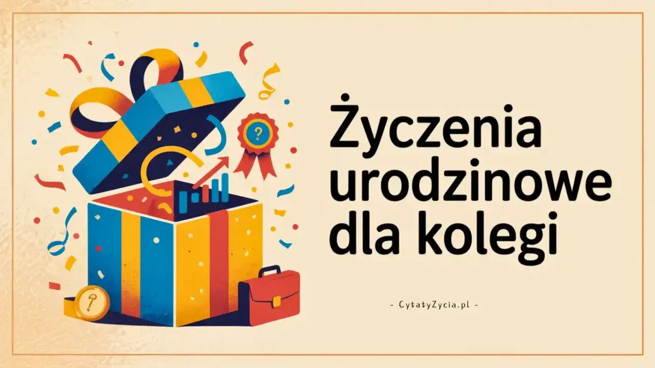 Otwarty prezent z konfetti, wykresami i dyplomem. Idealne wierszyki z życzeniami dla kolegi na urodziny.