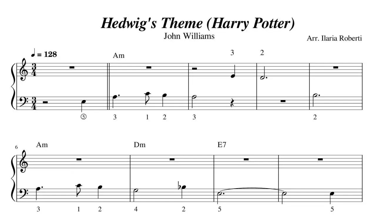 Nuty literowe Hedwig's Theme z Harry'ego Pottera, skomponowane przez Johna Williamsa.