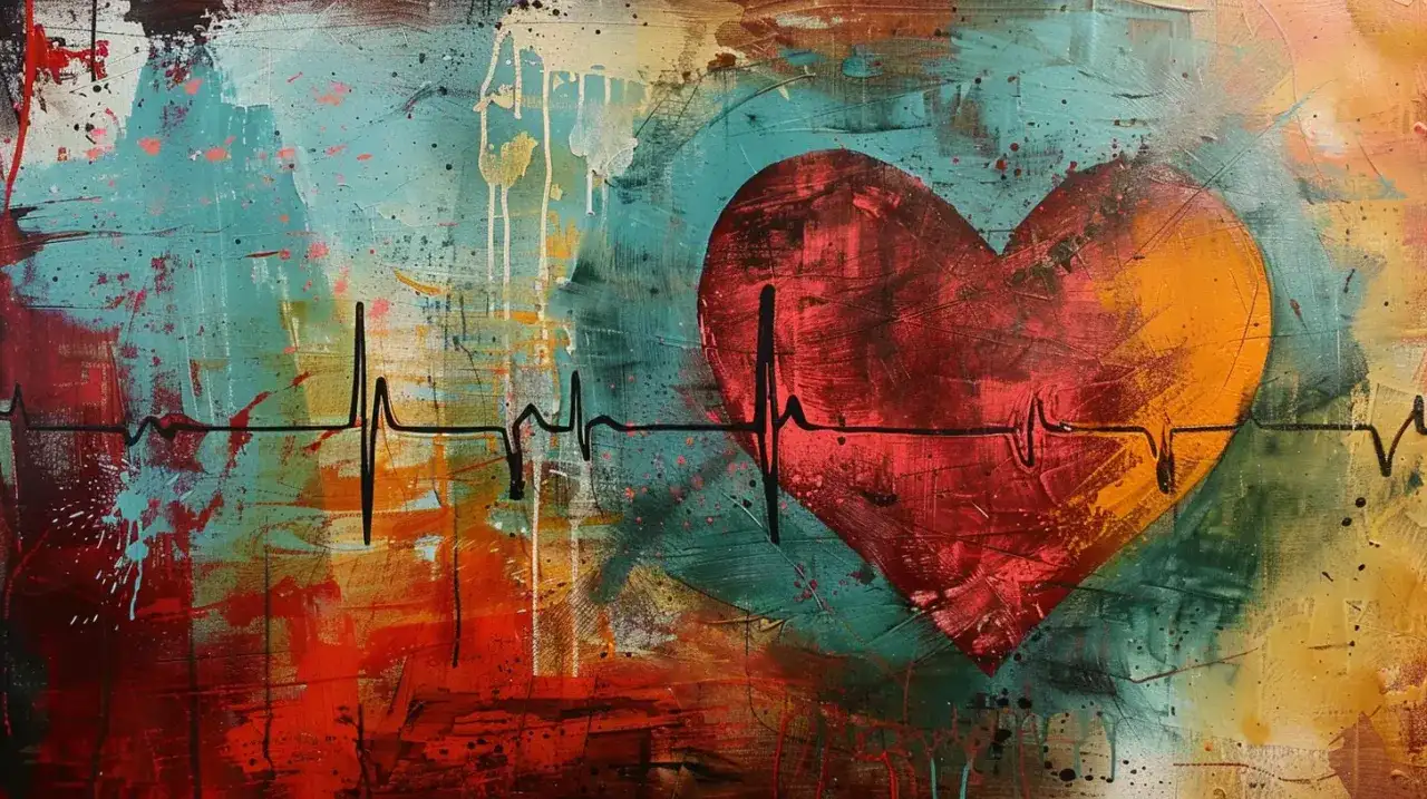 Abstrakcyjne serce z linią EKG, symbolizujące bicie serca i życie.