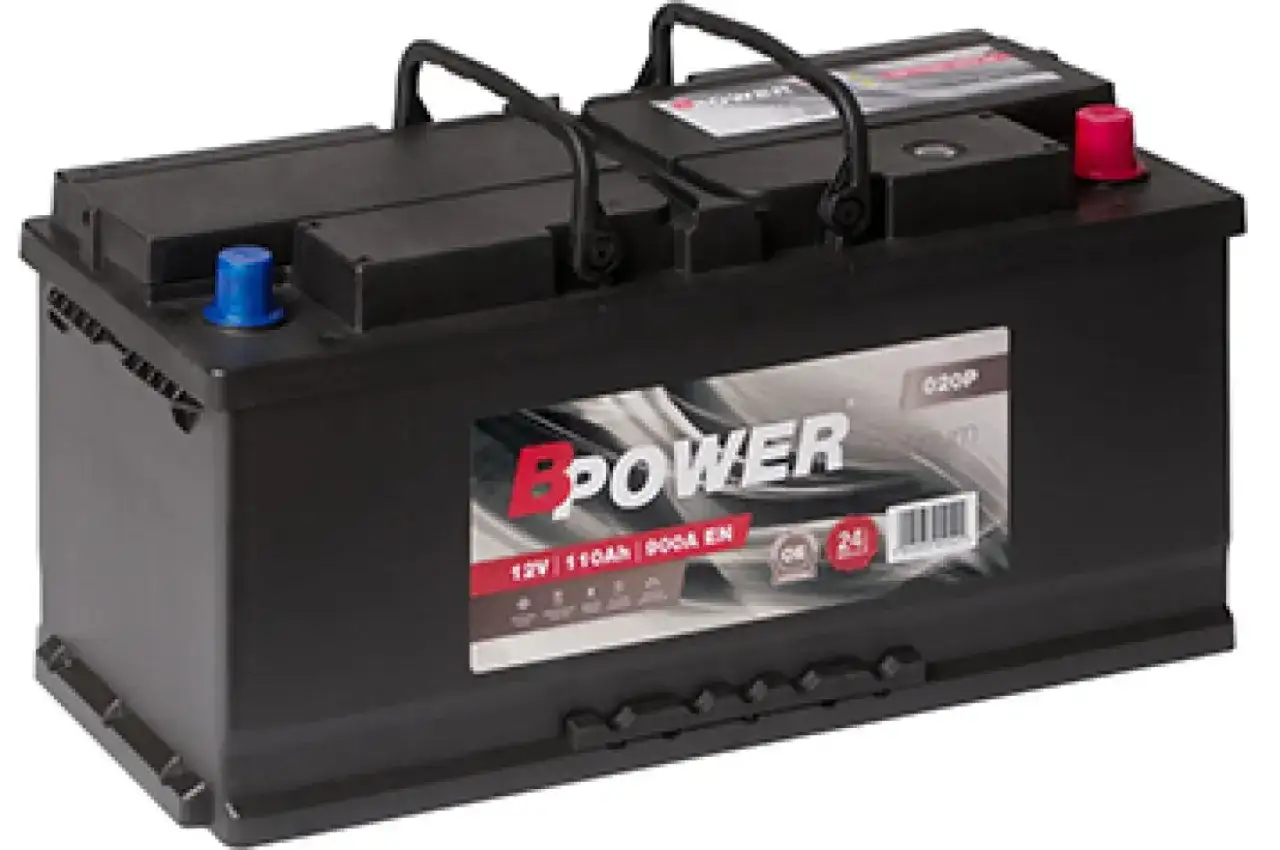 Czarny akumulator BPOWER 12V 110Ah. Różne rodzaje akumulatorów to podstawa działania wielu urządzeń.