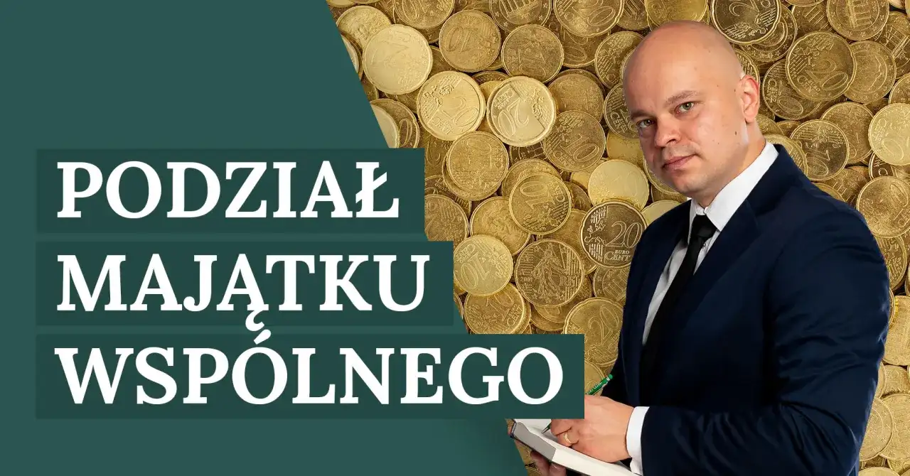 Mężczyzna w garniturze analizuje wielkość nabywanego udziału w majątku wspólnym, na tle stosu monet euro.