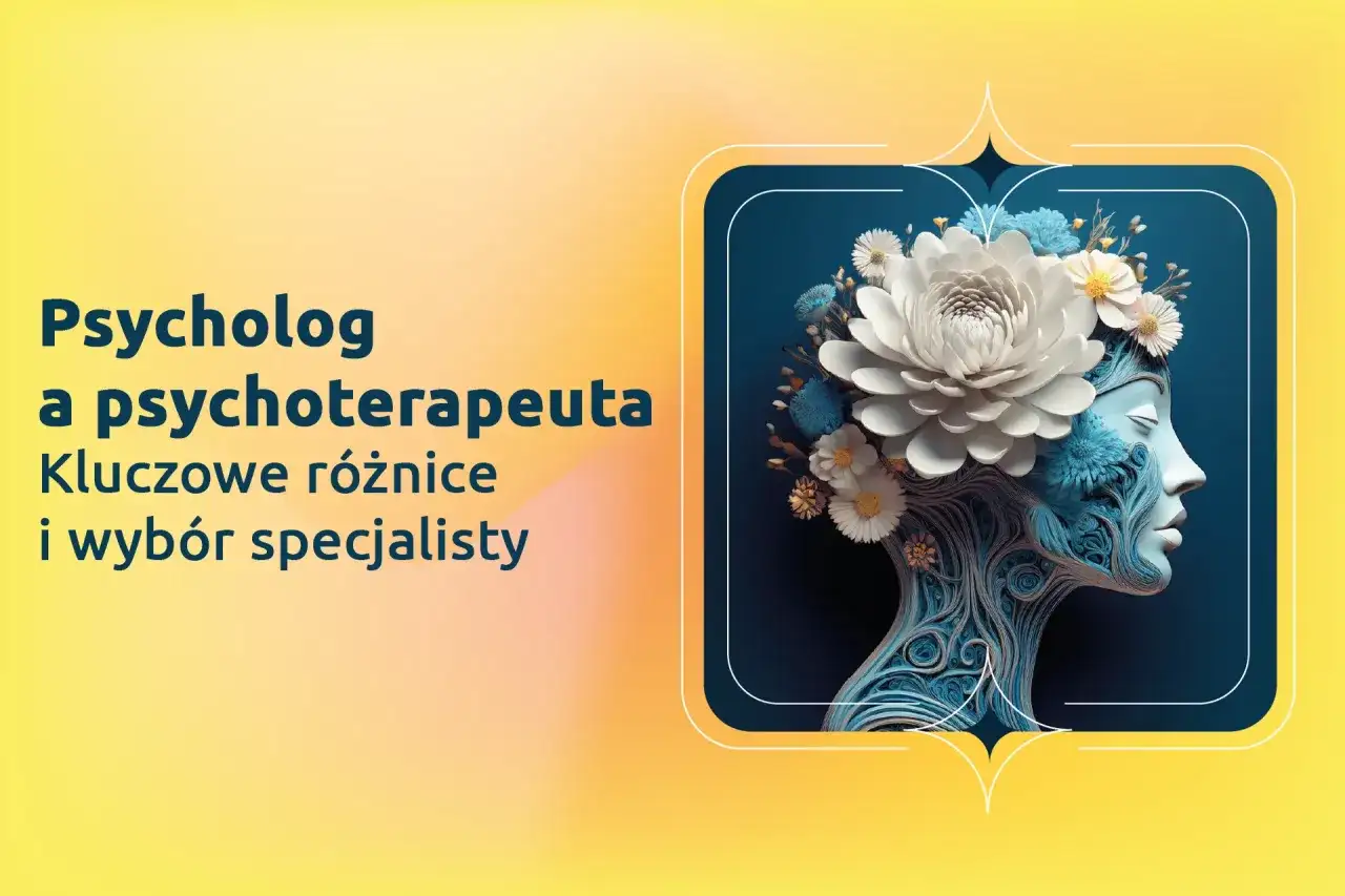 Psycholog a psychoterapeuta: kluczowe różnice i wybór specjalisty. Stylizowana głowa ozdobiona kwiatami symbolizuje drogę do zdrowia psychicznego.