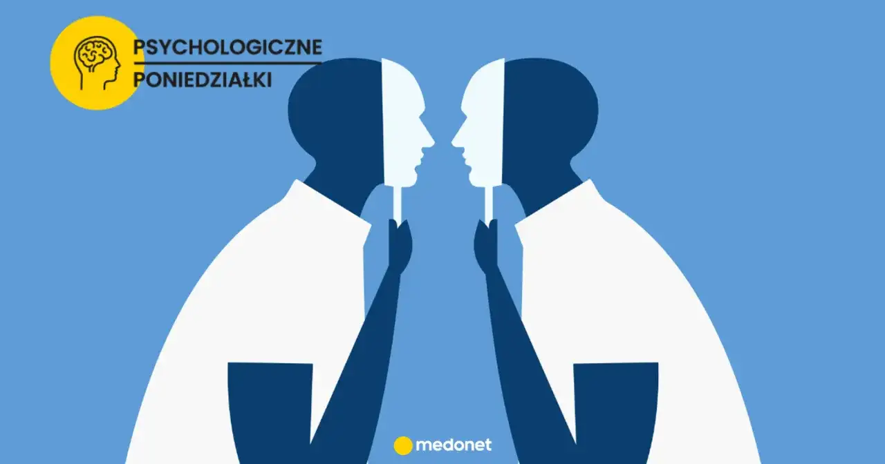 Dwie postacie trzymają maski, jedna z nich może być odrzuconym socjopatą, ukrywającym swoje prawdziwe oblicze.