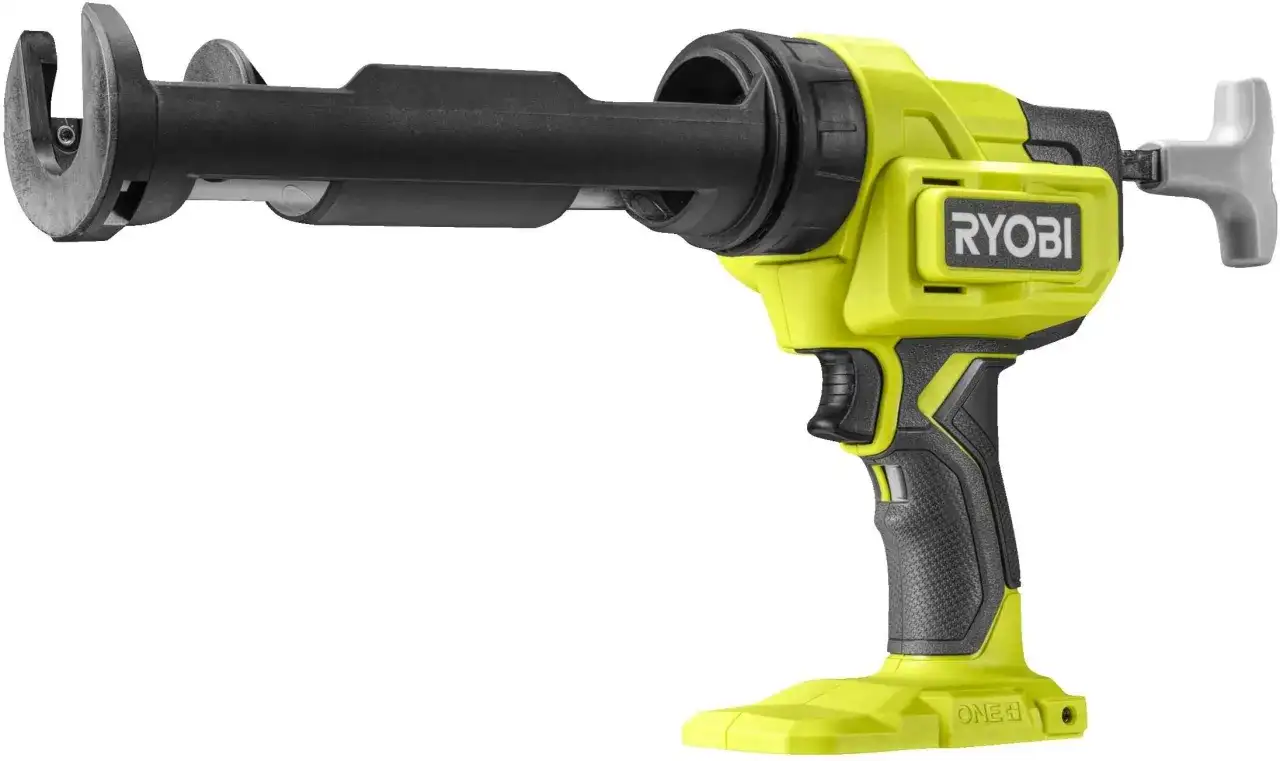 Żółto-czarny pistolet do silikonu Ryobi. Dowiedz się, jak odblokować pistolet do silikonu, by łatwo wymienić tubę.