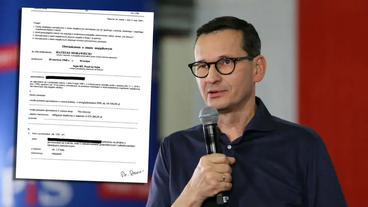Oświadczenie o stanie majątkowym Mateusza Morawieckiego, zawierające informacje o jego majątku, w tym nieruchomościach i zasobach pieniężnych.