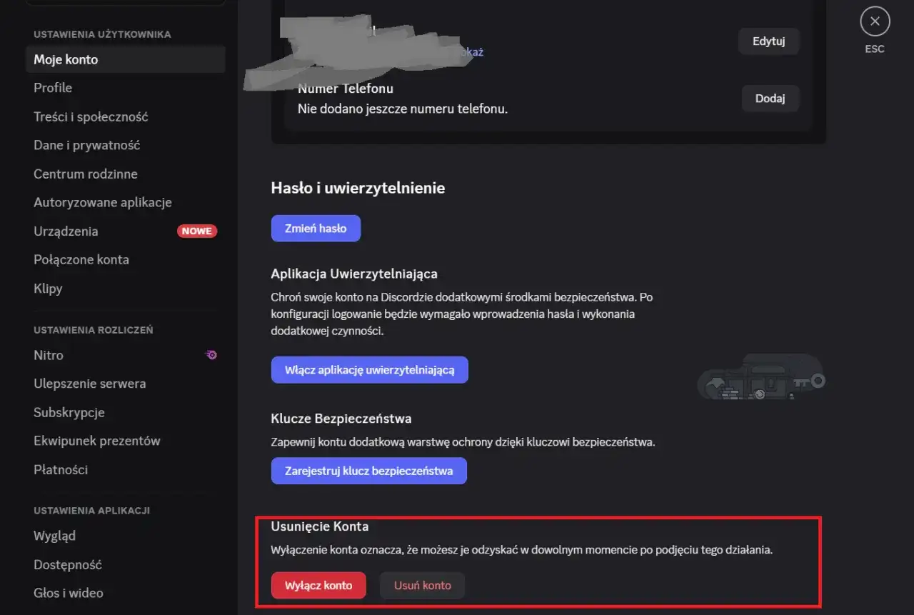 Ustawienia konta Discord: czy jak odinstaluje Facebooka to stracę konto? Nie, to ustawienia Discorda, nie Facebooka.