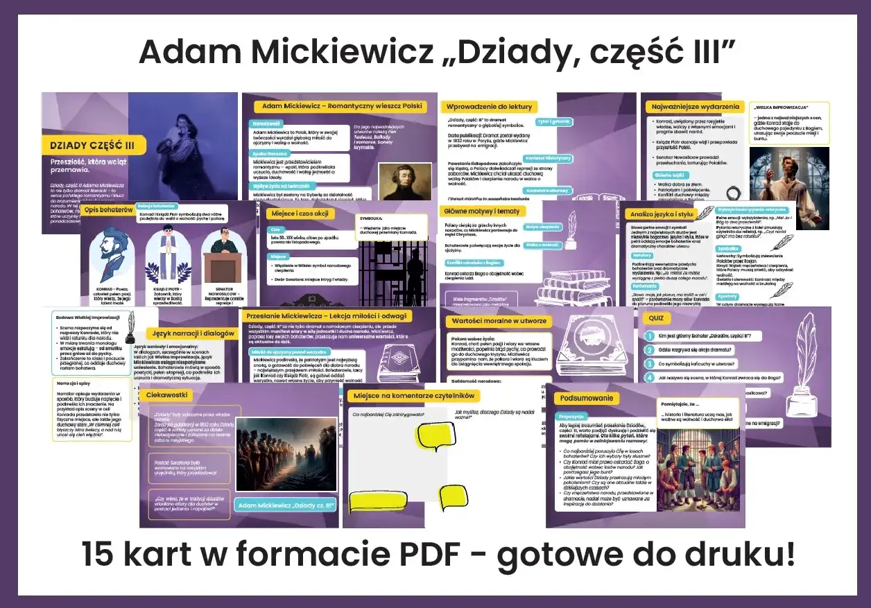 Dziady cz. III: Konrad, Ksiądz Piotr i Senator to kluczowi bohaterowie dramatu Mickiewicza. Ich losy odzwierciedlają walkę narodu o wolność.