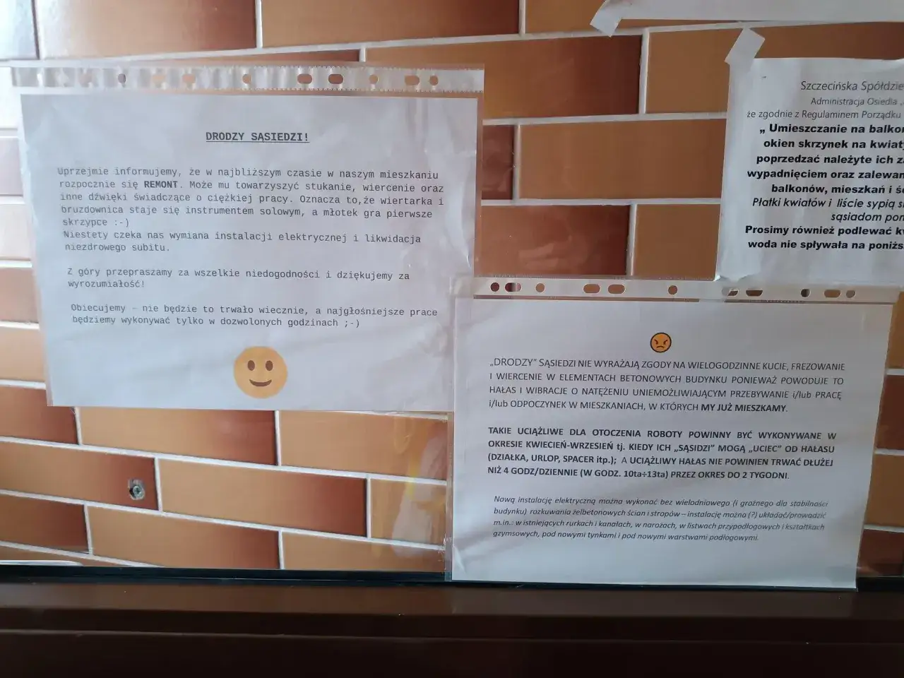 Sąsiad informuje o remoncie i hałasie. Prosi o wyrozumiałość i przeprasza za niedogodności.