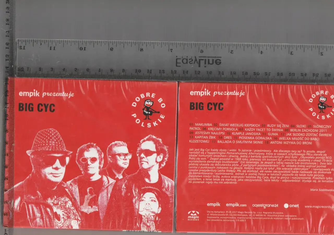 Okładka płyty zespołu Big Cyc. Na czerwonym tle wizerunki muzyków. Tekst: "empik prezentuje BIG CYC". "Facet to świnia" to jeden z utworów.