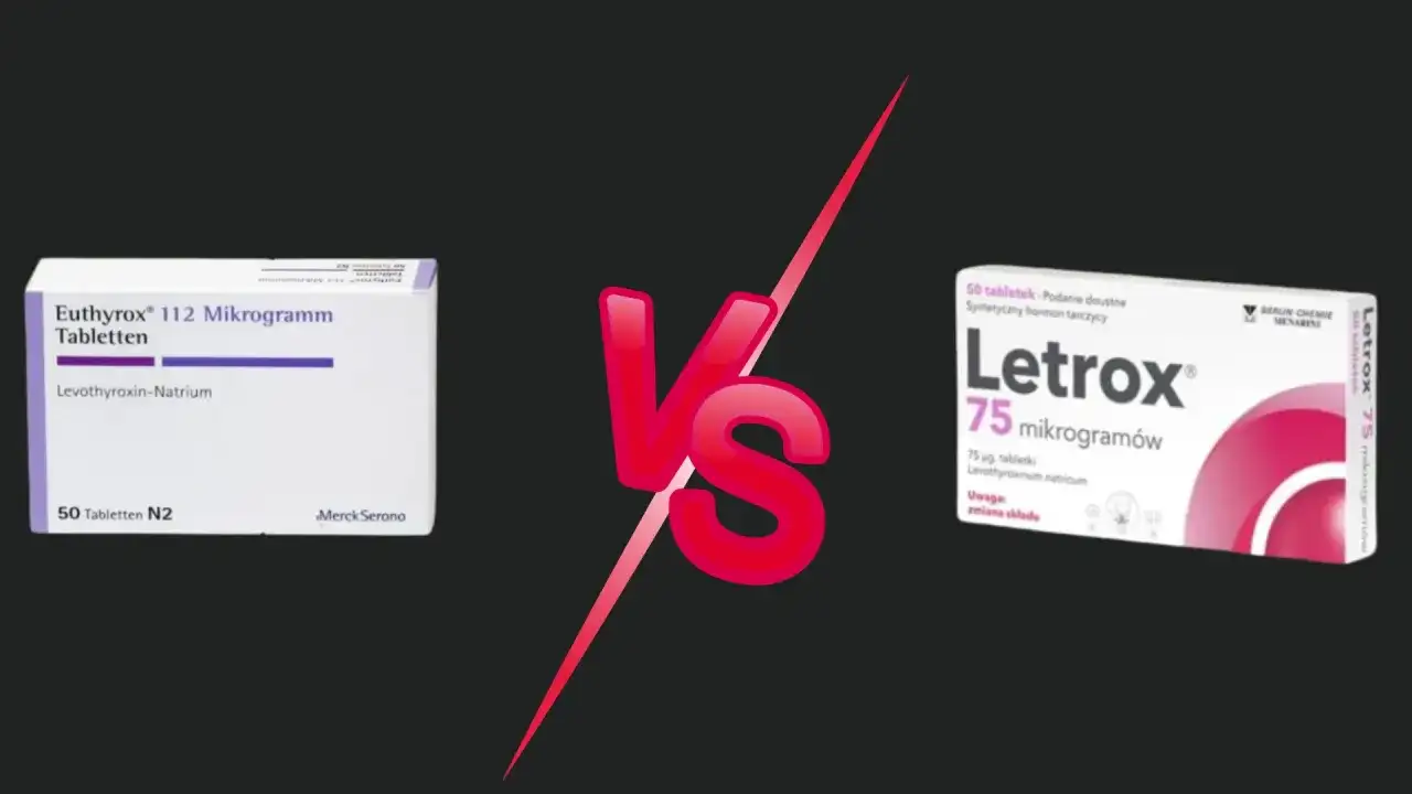 Porównanie leków na tarczycę: Euthyrox 112 µg vs Letrox 75 µg. Oba zawierają lewotyroksynę.