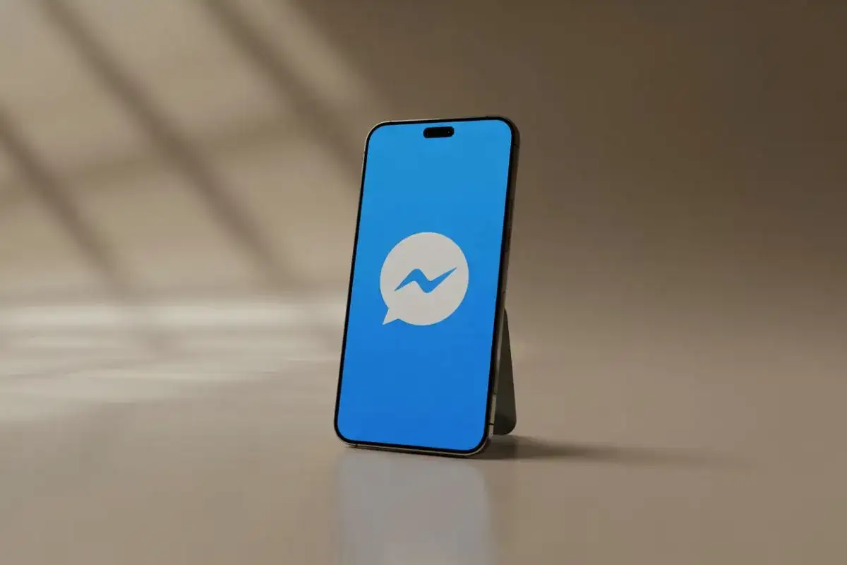 Telefon z ikoną Messengera. Dowiedz się, jak ukryć osobę na Messengerze, by zachować prywatność.
